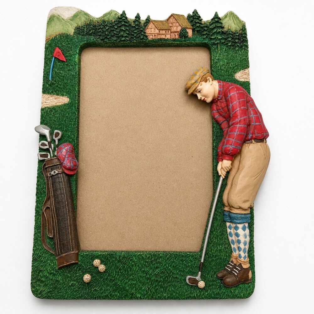 Vintage Golf Picture Frame 5x7 3D Golfer Clubs Golf Course Resin Decor